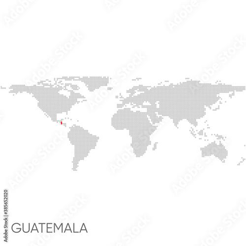 Dotted world map with marked guatemala