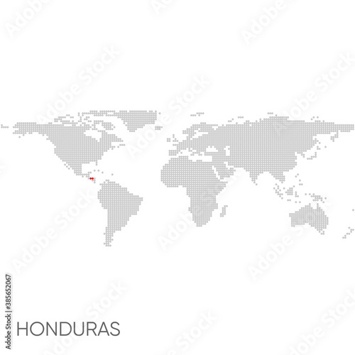 Dotted world map with marked honduras
