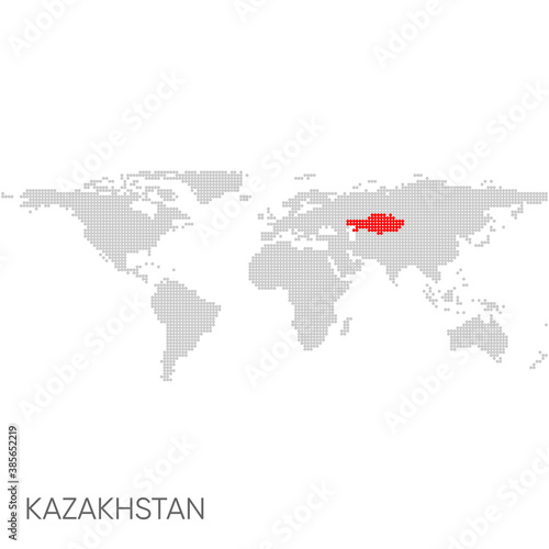 Dotted world map with marked kazakhstan