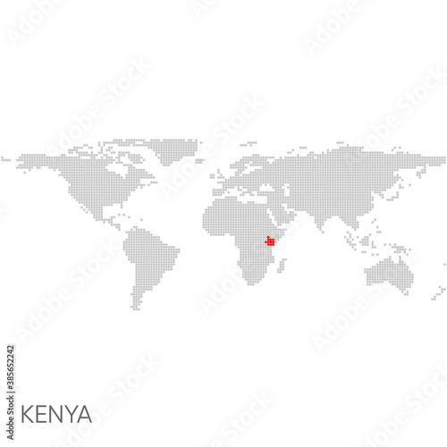 Dotted world map with marked kenya