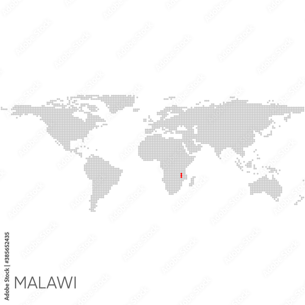 Dotted world map with marked malawi Dotted world map with marked malawi