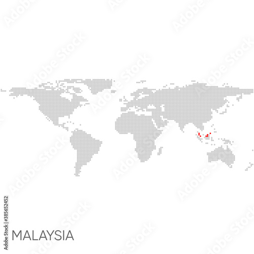 Dotted world map with marked malaysia