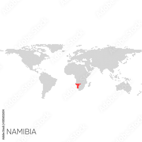 Dotted world map with marked namibia