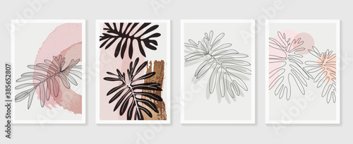 Luxury wall art green background vector with golden metallic decorate 
