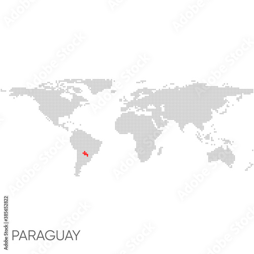 Dotted world map with marked paraguay