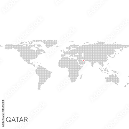 Dotted world map with marked qatar