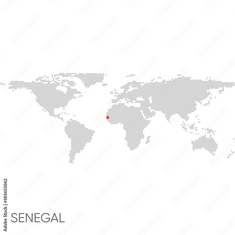 Dotted world map with marked senegal Dotted world map with marked senegal