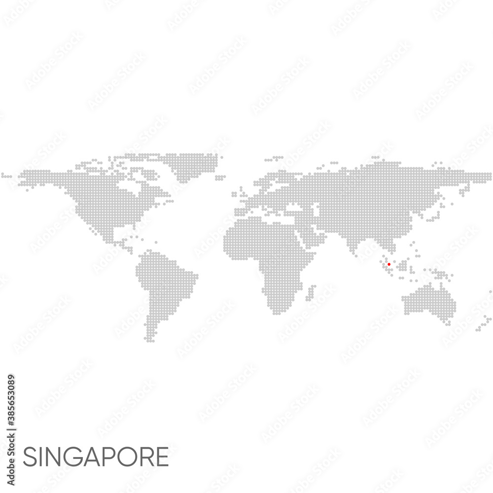Dotted world map with marked singapore Dotted world map with marked singapore