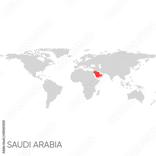 Dotted world map with marked Saudi Arabia