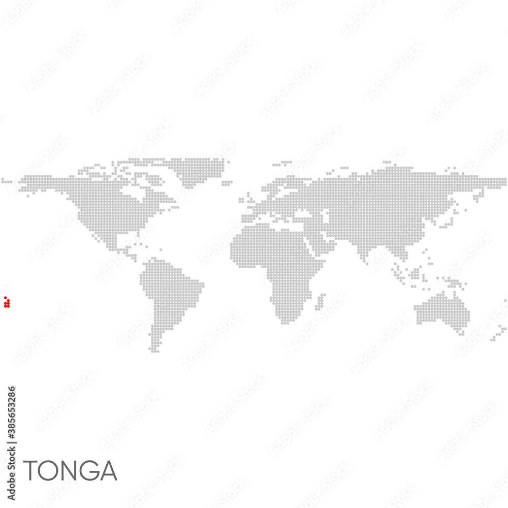 Dotted world map with marked tonga