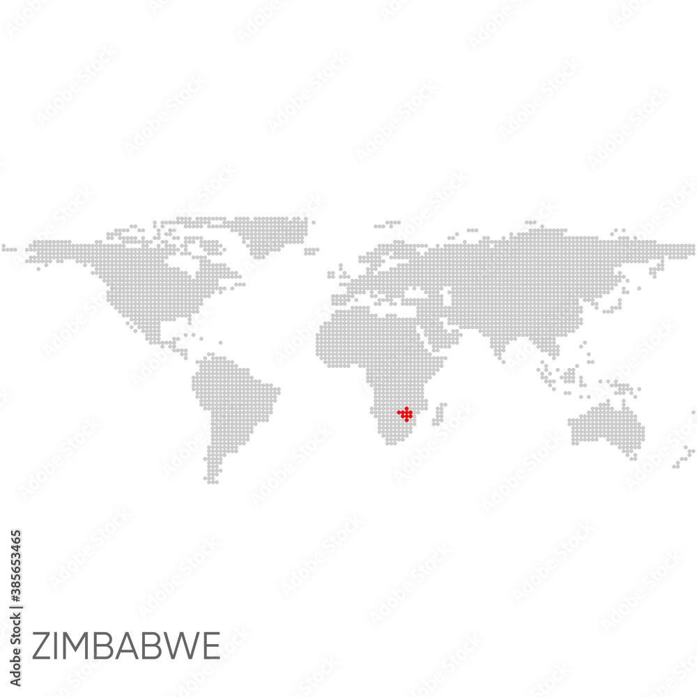 Dotted world map with marked zimbabwe Dotted world map with marked zimbabwe