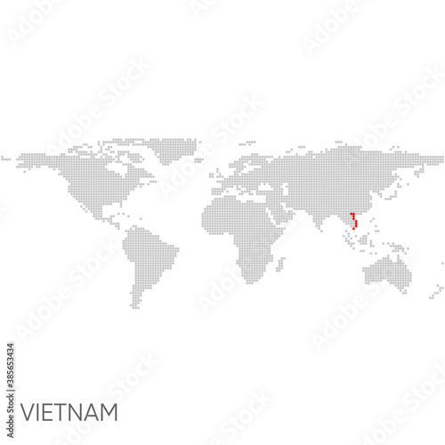Dotted world map with marked vietnam