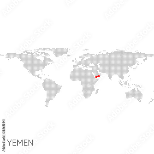 Dotted world map with marked yemen