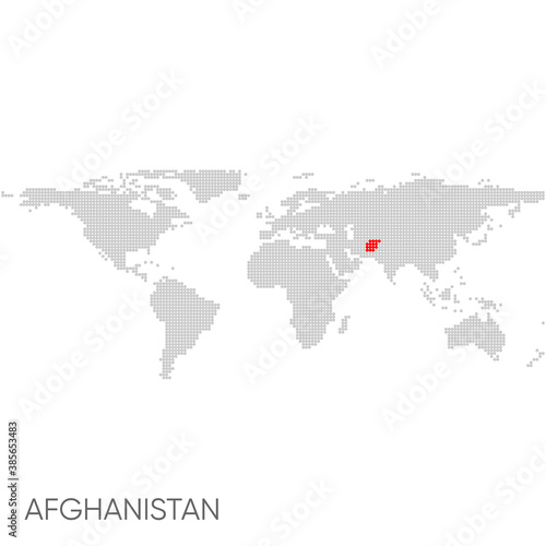 Dotted world map with marked afghanistan