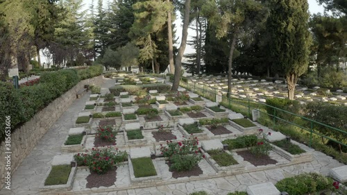 Mount Herzl Cemetery , Jerusalem
Drone view over Jerusalem,With pine forest, Israel's national cemetery
 photo