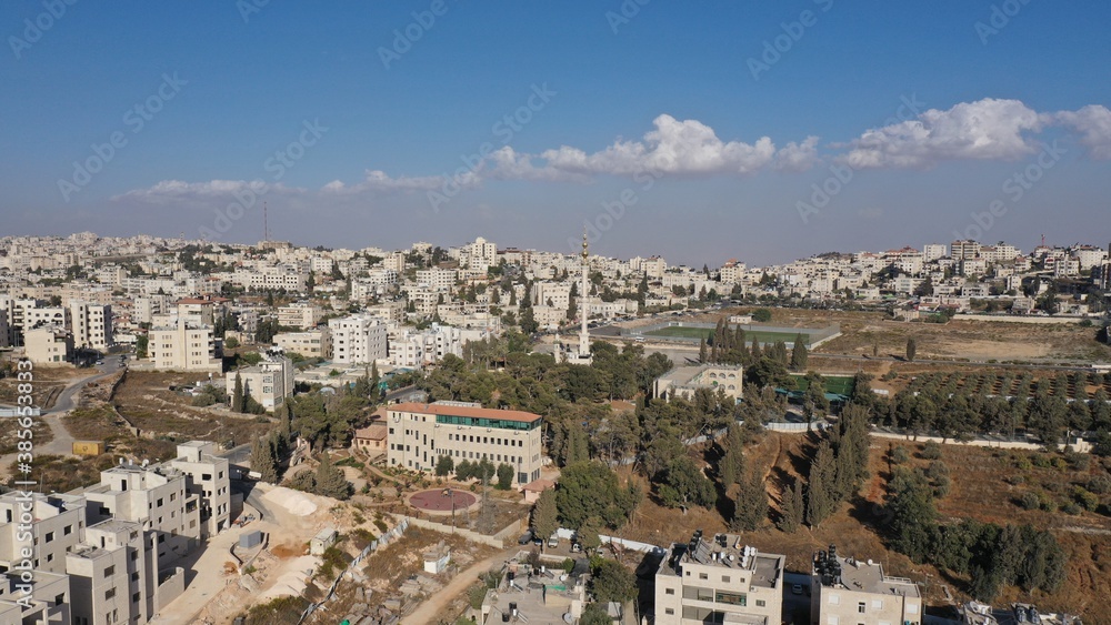 Beit Hanina Arab neighborhood in Jerusalem, aerial view
Palestinian Muslim Mosque Masjed aldaoa, Drone image
