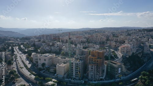  Jerusalem orthodox neighborhood Ramot Alon Aerial view Drone Image of Israeli settlement in northwest East Jerusalem 