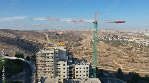Construction Site in north east Jerusalem, aerial view. Ramot Alon and polin, Drone footage
