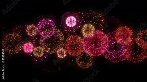 赤い打ち上げ花火のアニメーション。ループする花火エフェクト動画素材。