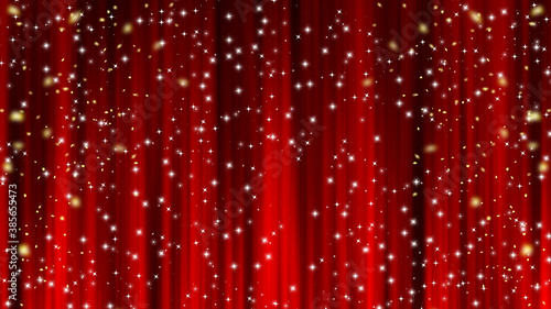 赤いカーテン ステージカーテン 紙吹雪 星 Red curtain material. Drape curtain. Confetti. Star decoration.