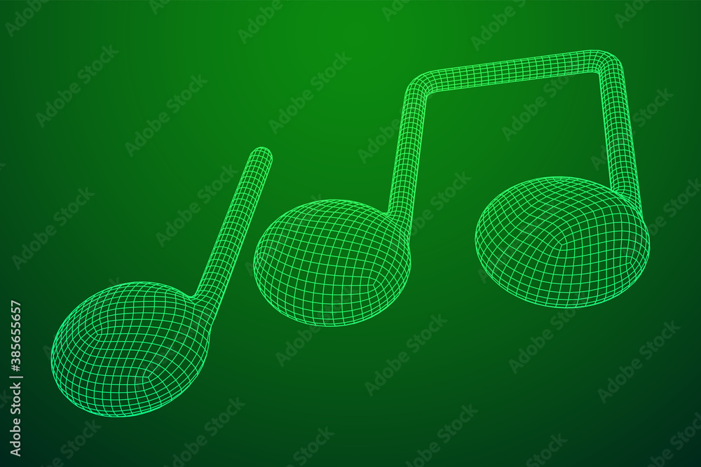 Music note. Wireframe low poly mesh vector illustration.