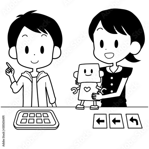 ロボットプログラミングをするこども達