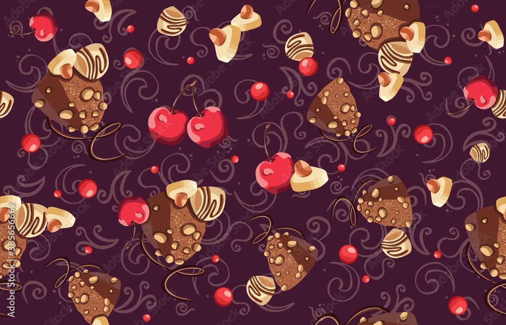 Seamless pattern of chocolate, sweets and cherry pattern. Vector illustration Seamless pattern of chocolate, sweets and cherry pattern. Vector illustration