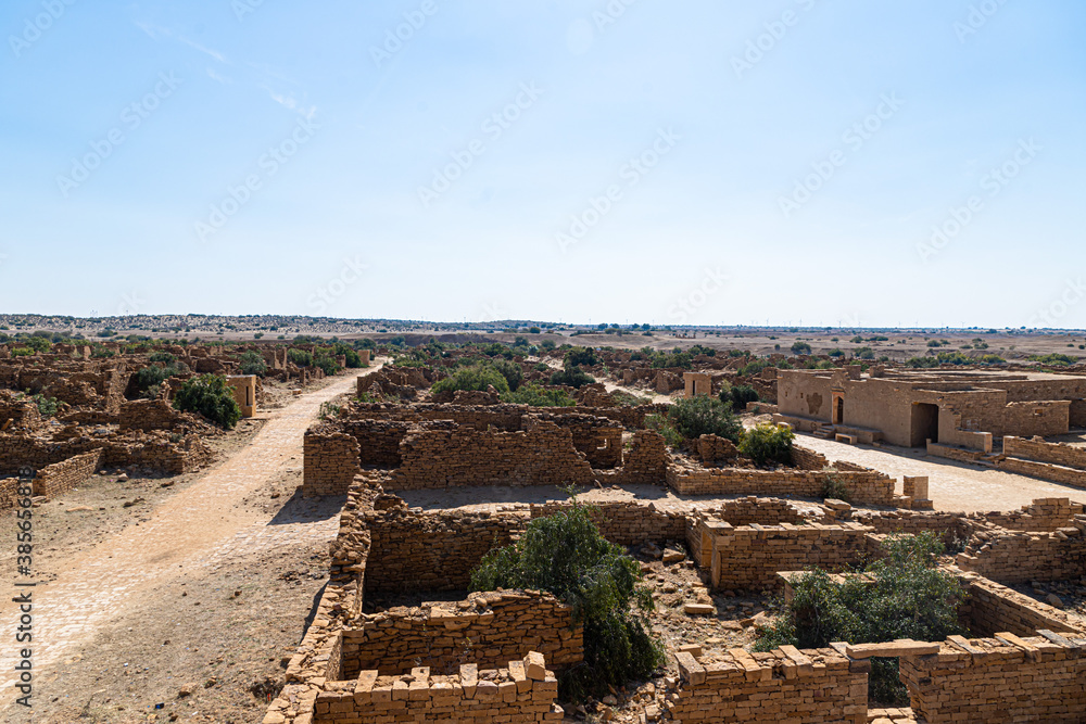 View of Ruined Abondoned village near Jaisalmer, Rajasthan, India