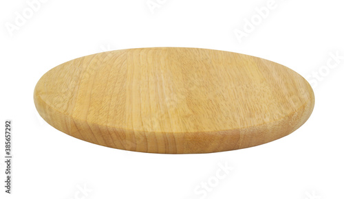 Round wooden cutting board isolated on white background	