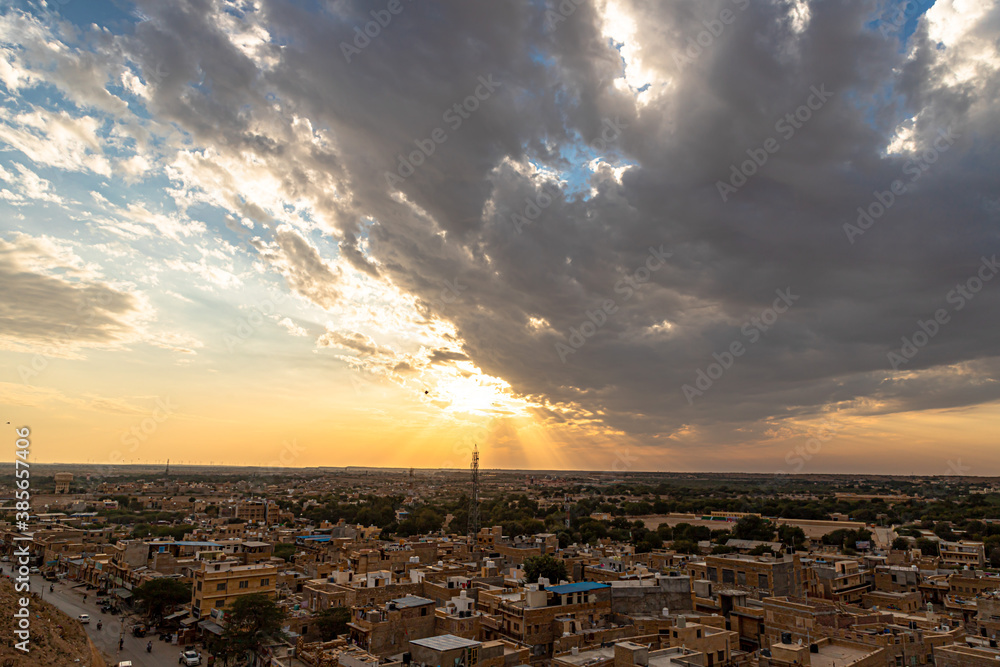 dramatic and misty cloudy at jaisalmer ,rajasthan