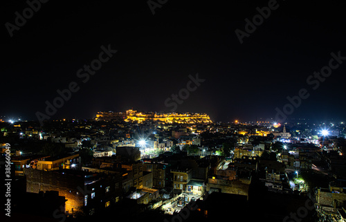  a beautiful view of a jaisalmer city and jaisalmer fort at night 