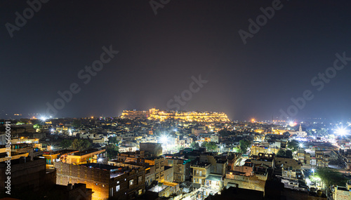  a beautiful view of a jaisalmer city and jaisalmer fort at night 