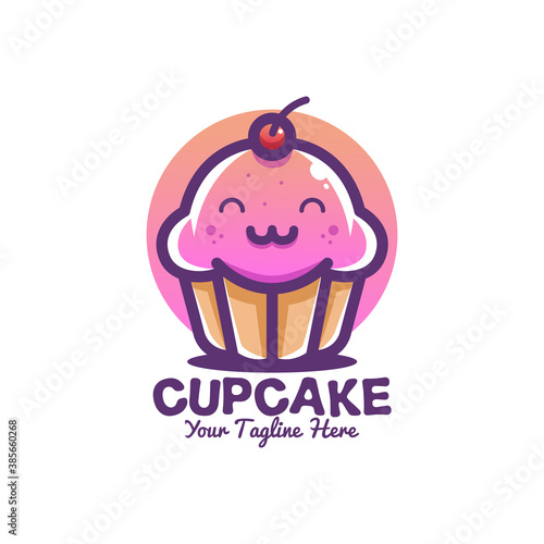 cartoon cute cupcake logo design vector template