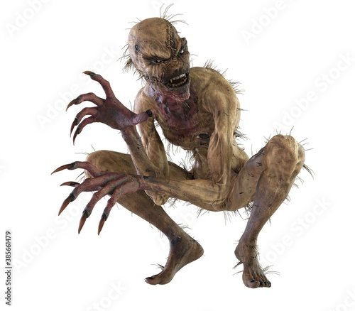 Fotografie, Obraz Straw man scarecrow monster isolated on white background 3d illustration