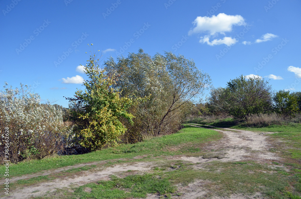 Dirt road.Natural landscape in Kiev Region at autumn