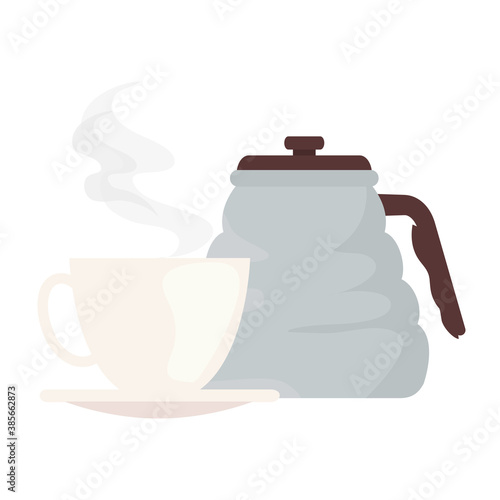 coffee pot and cup design of drink caffeine breakfast and beverage theme Vector illustration