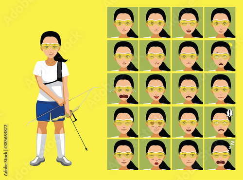 Manga Style Archer Woman Cartoon Character Emotions