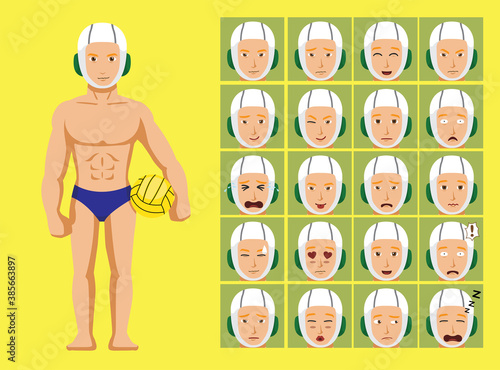 Manga Style Sport Water Polo Cartoon Character Emotions