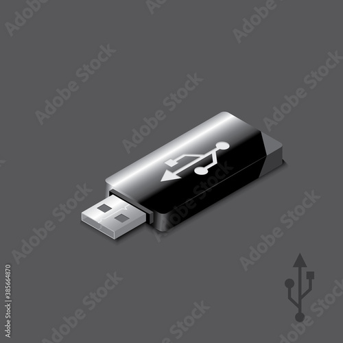Black color flash drive on gray color background