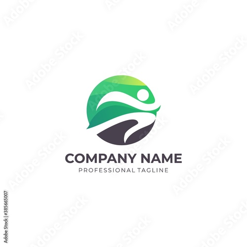 physical fitness logo vector ...physical wellness logo template. abstract human athlete inside circle icon illustration.