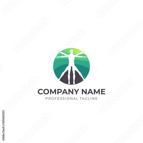 Vitruvian Man embodiment of health wellness sign. human open arm inside circle element logo concept illustration