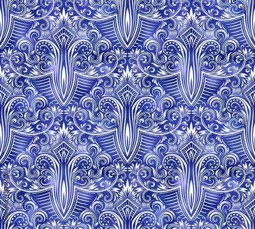 Vintage indigo dyed textile seamless pattern. Boho cotton ink texture.
