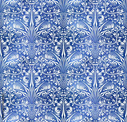 Vintage indigo dyed seamless pattern. Ethnic blue ink background.