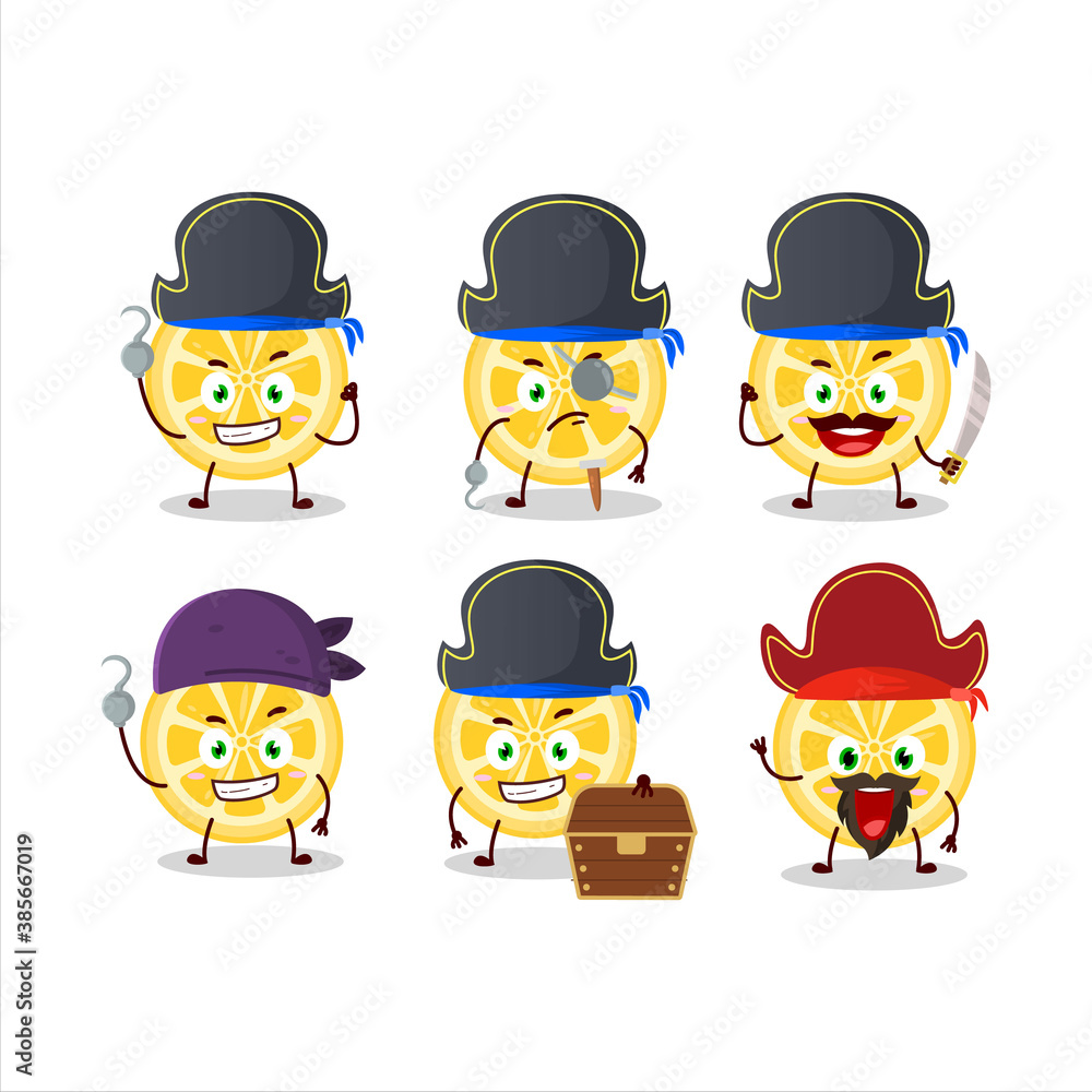 Cartoon character of orange with various pirates emoticons Cartoon character of orange with various pirates emoticons