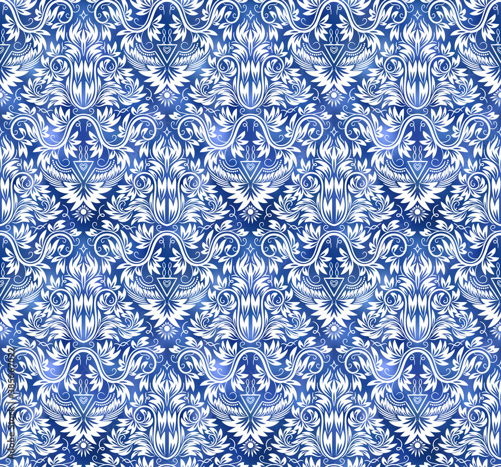 Vintage indigo shibori dyed textile seamless pattern. Japanese patterned ink background.