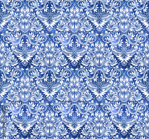 Vintage indigo shibori dyed textile seamless pattern. Japanese patterned ink background.