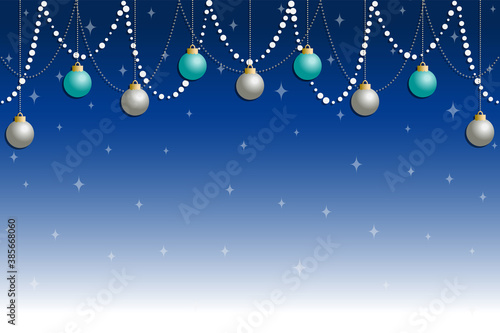 Christmas background with ornaments, garlands, sparkles and blue gradation photo