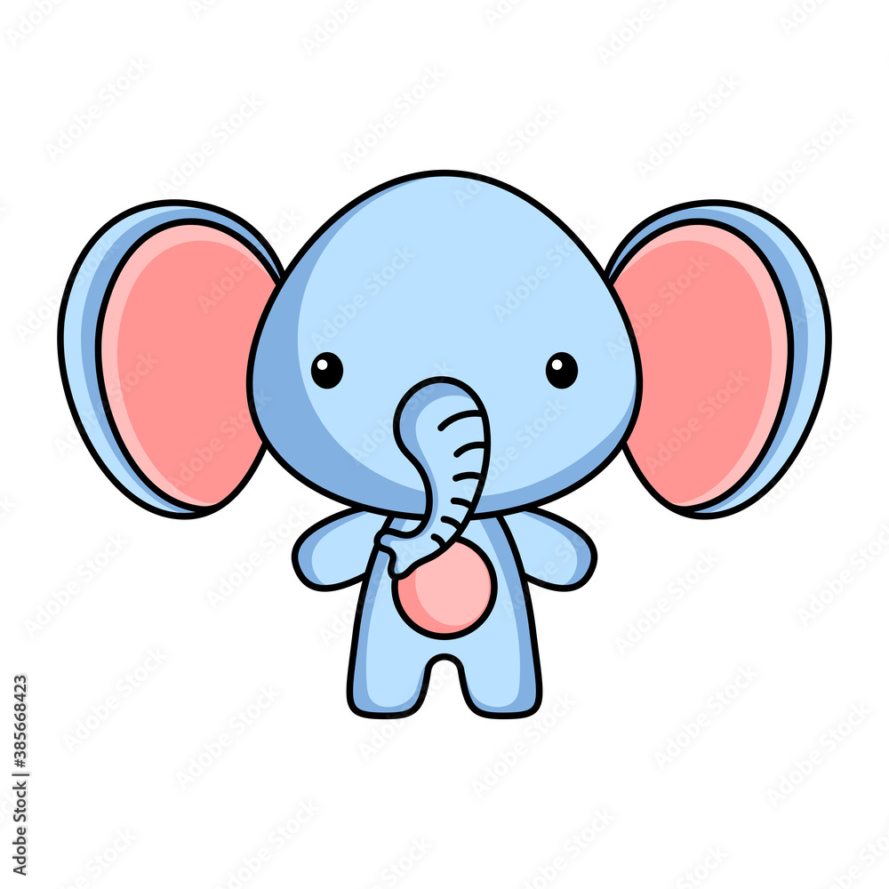 Cute cartoon elephant logo template on white background. Mascot animal character design of album, scrapbook, greeting card, invitation, flyer, sticker, card. Vector stock illustration. Cute cartoon elephant logo template on white background. Mascot animal character design of album, scrapbook, greeting card, invitation, flyer, sticker, card. Vector stock illustration.