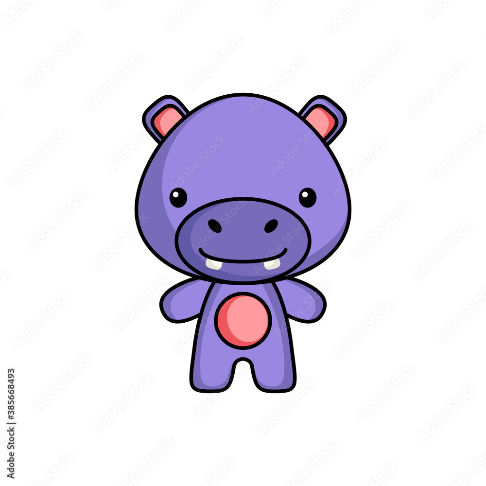 Fototapeta premium Cute cartoon hippo logo template on white background. Mascot animal character design of album, scrapbook, greeting card, invitation, flyer, sticker, card. Vector stock illustration.