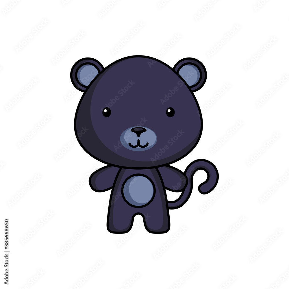 Naklejka premium Cute cartoon panther logo template on white background. Mascot animal character design of album, scrapbook, greeting card, invitation, flyer, sticker, card. Vector stock illustration.